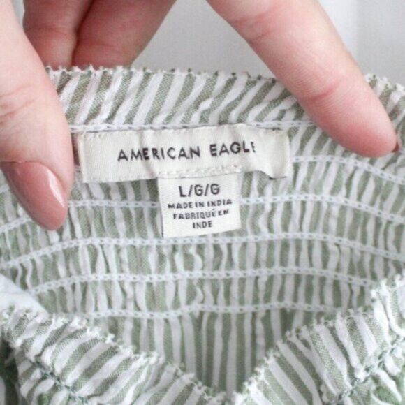 American Eagle Green Cottagecore Striped Smocked Mini Dress Large - Picture 8 of 8